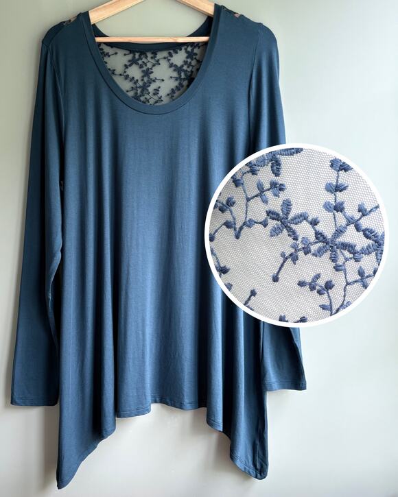 torrid Tops - TORRID Super Soft Knit Tunic‎ Teal Floral Embroidered Mesh Lace NWT Plus Size 1X